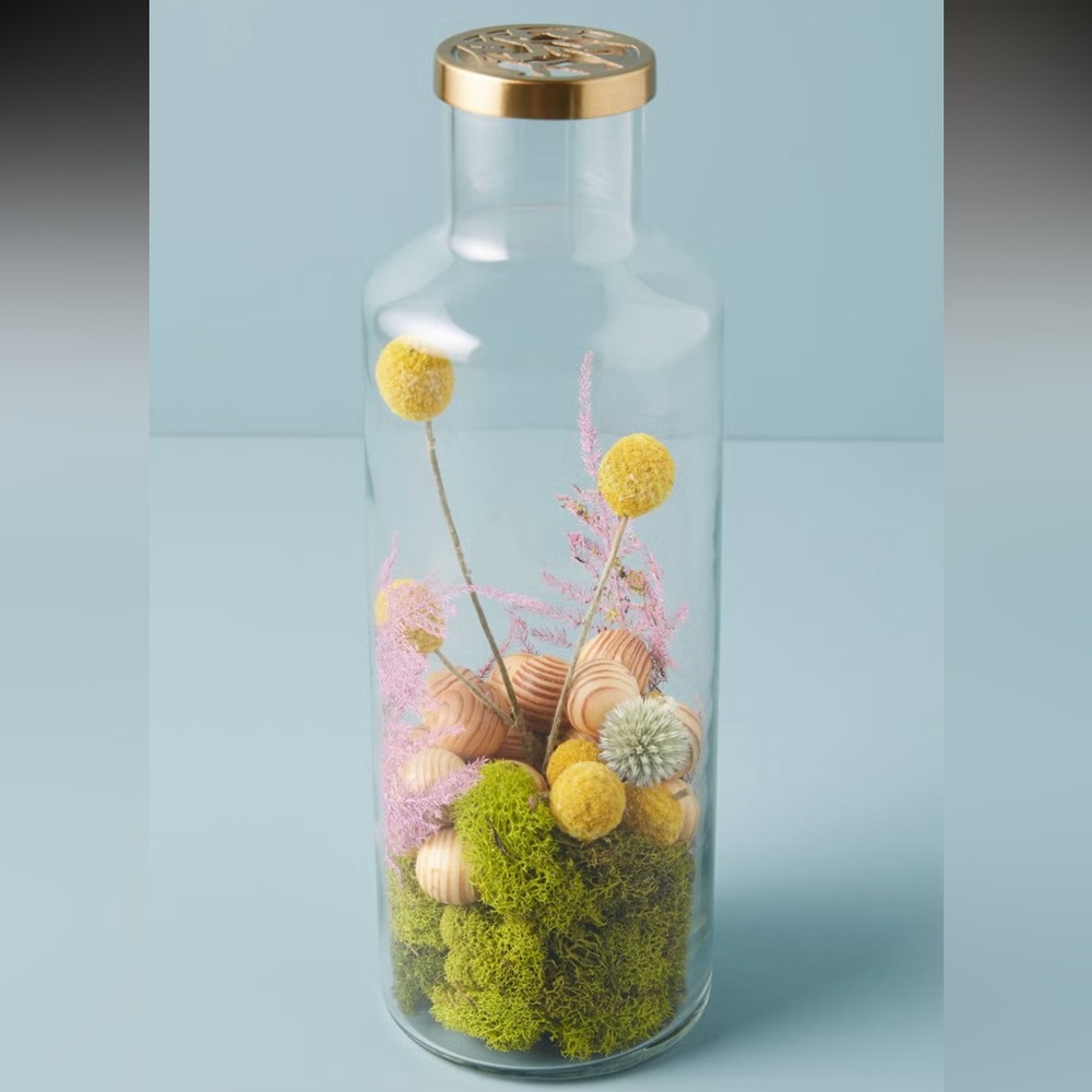 Anthropologie Rosy Rings Glass jar with Gold Lid and Floral Accents